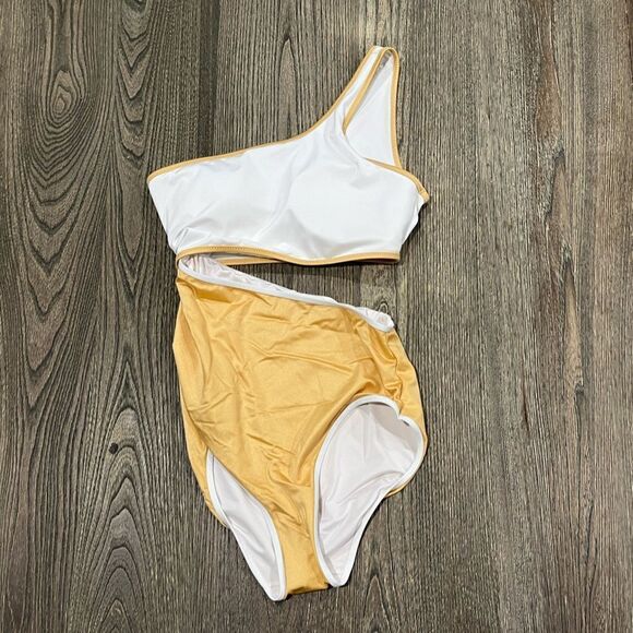 Victoria's Secret Other - NWOT Victoria’s Secret Monokini One-Piece Swimsuit One-Shoulder White Yellow S